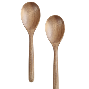 Kitchen Wooden Cooking Spoon, Solid Acacia Wood Serving Spoons for Mixing Stirring, Nonstick Kitchen Utensils Tableware Ladle Scoop for Soup Stews Salad Pasta Sauce Chili (2 Pieces)