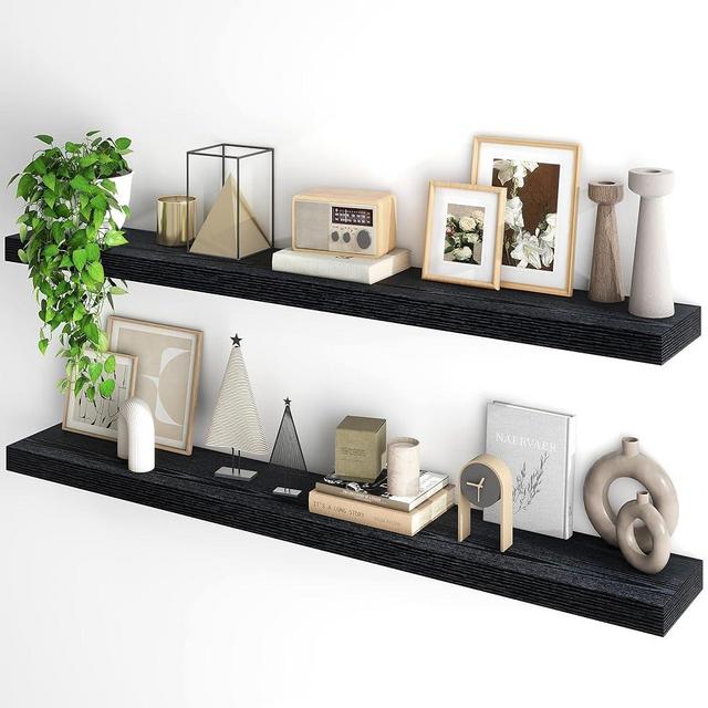 Fun Memories Floating Shelves for Wall, 55Inch Floating Shelves Set of 2, Hanging Shelf with Invisible Brackets, Wood Shelves for Living Room, Bedroom, Kitchen, Black