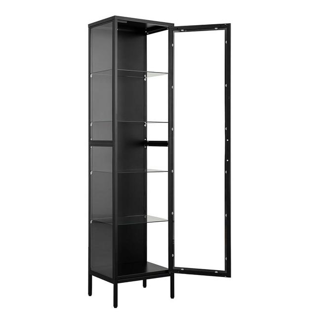PEUKC Display Storage Cabinet with Glass Doors, 71 Inches Metal Curio Cabinets with 4 Adjustable Shelves, HD&Tempered Glass Cabinet Display Case for Home, Office, Pantry, Assemble Required (Black)