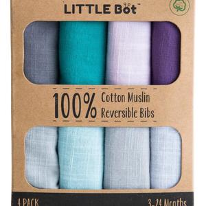 Little Bot Muslin Reversible Bandana Bib. 100% Cotton. 4 Pack