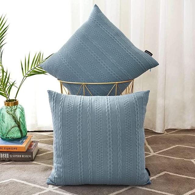 Booque Valley Pack of 2 Decorative Throw Pillow Covers, Ultra Soft Modern Braid Patterned Square Blue Cushion Covers Stretchy Pillow Cases for Sofa Couch Bedroom(18 x 18 inch, Grey Blue )