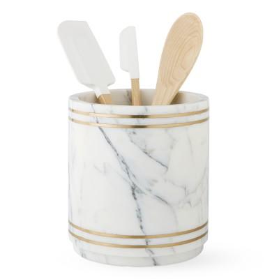 White and Gold Marble Utensil Holder