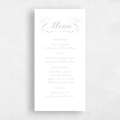 Metallic Silver, Grey Wedding Menu - Ventana Letterpress