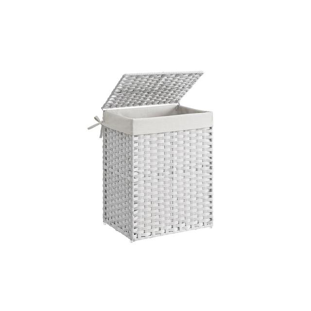 SONGMICS 23.8 Gal Laundry Hamper Laundry Basket with Lid and Handles Wicker hamper White