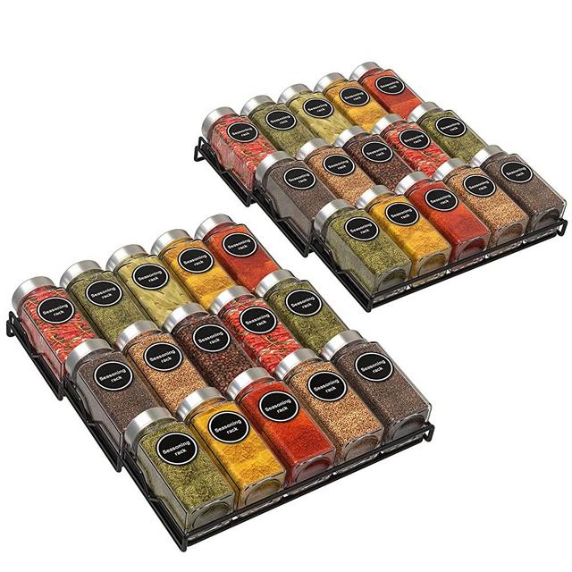 Auledio Spice Rack Organizer, 3 Tier Slanted Seasoning Rack Jars Storage , Black(2 Pack)