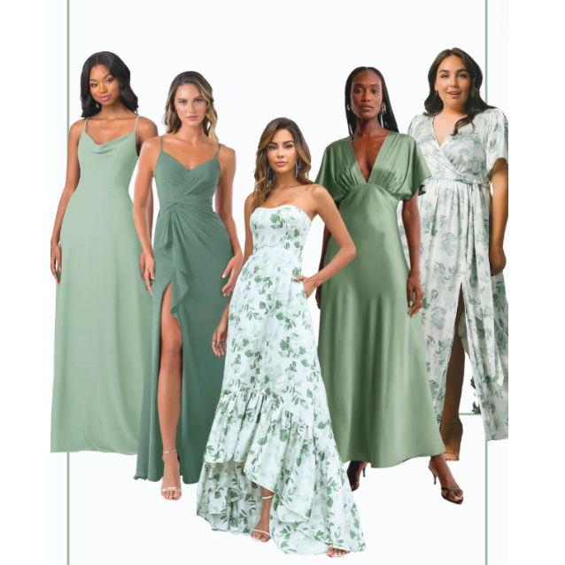 Sage green mismatch dress inspo for guests who wish to wear the wedding colors.