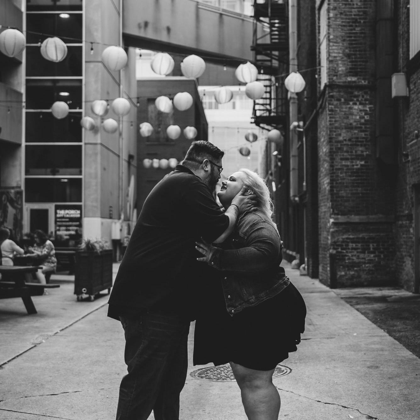 Engagement photo session in the alleyway of Pint n Slice!
