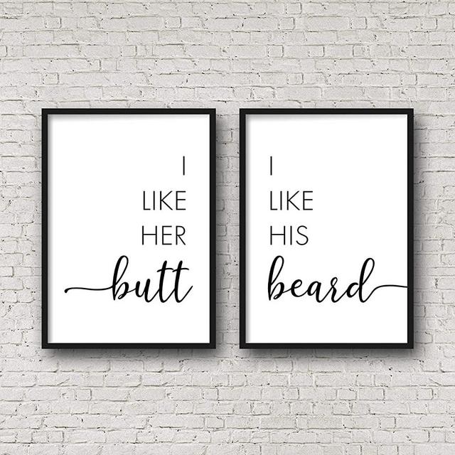 I Like Her Butt I Like His Beard Couple Gifts Funny Funny Bedroom Wall Decor Above Bed Wall Art Master Bedroom Quote Couples Printsset of 2 Wood Pallet Design Sign Plaque with Frame wooden sign