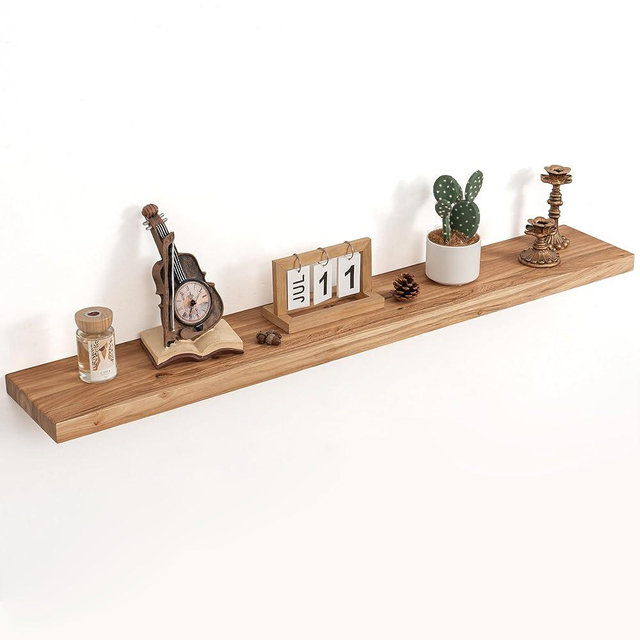 Floating Shelves for Wall Decor, 8" Deep Rustic Solid Elm Wood Floating Shelves Wall Mounted, Wall Shelves with Invisible Bracket for Living Room Bathroom Bedroom Kitchen, 48 Inch Set of 1, Natural