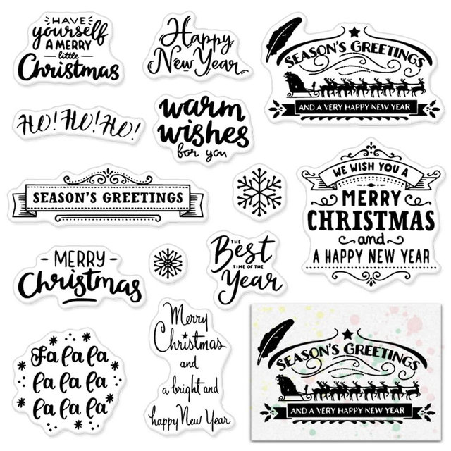 Christmas Words Clear Stamps for Card Making Decoration and Scrapbooking Supplies, Blessing Words Transparent Rubber Stamps with Sentiment for Paper Card Photo Album Crafting Supplies