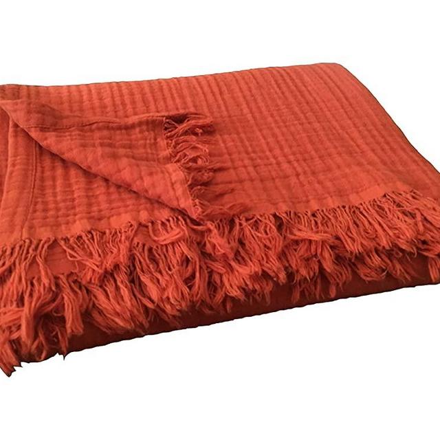 100% Organic Muslin Cotton Throw Blanket for Adult Kids Couch Bed, 4-Layer Pre-Washed Natural Plant Dyed Yarn, Breathable Soft, Cozy Warm Lightweight Bed Blanket for Summer, All Season