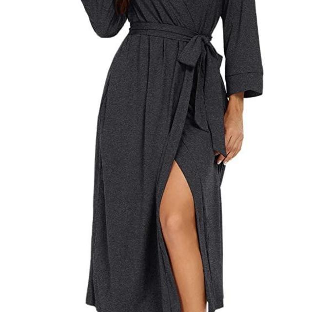 VINTATRE Women Kimono Robes Long Knit Bathrobe Lightweight Soft Knit Sleepwear V-neck Casual Ladies Loungewear
