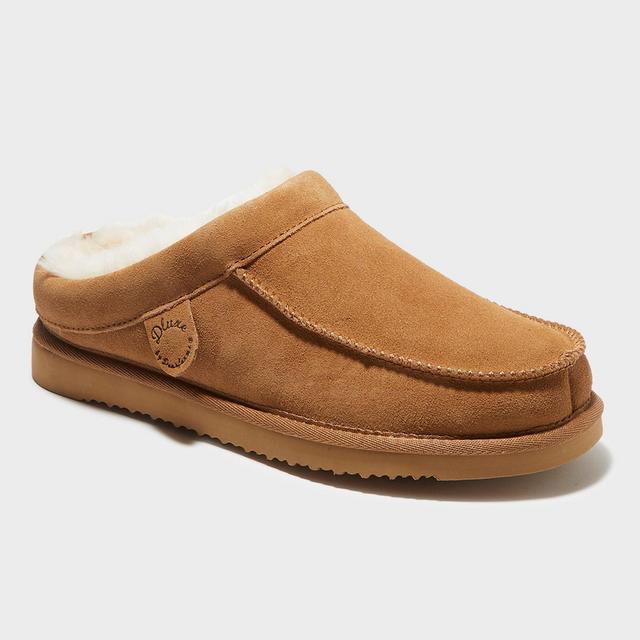 Men's dluxe by dearfoams Lith Genuine Shearling Clog Loafer Slippers - Dark Chestnut 11