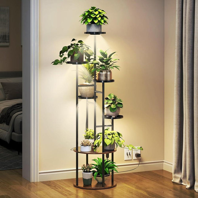 TC-HOMENY Plant Stand Indoor with Grow Lights, 7 Tiered Metal Plant Shelf, 55" Tall Plant Stand for Indoor Plants Multiple, Large Plant Rack Display Shelves, Corner Plant Holder for Living Room, Patio