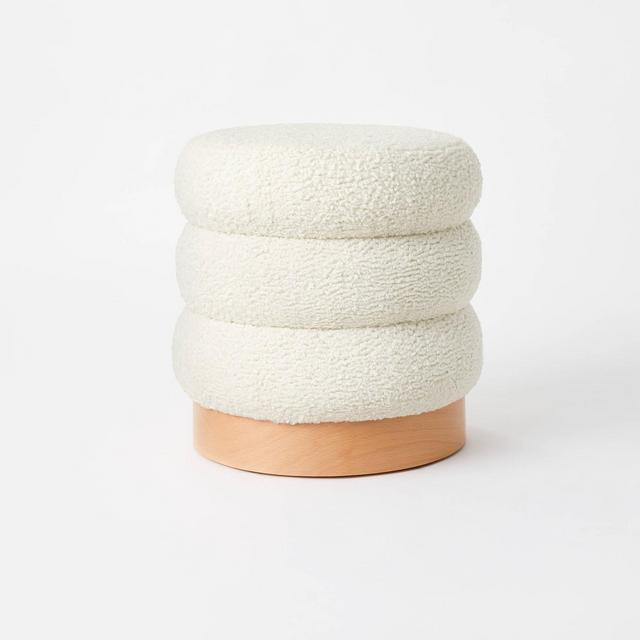 Clarkdale Channel Tufted Ottoman with Wood Base Curly Boucle - Threshold™ designed with Studio McGee