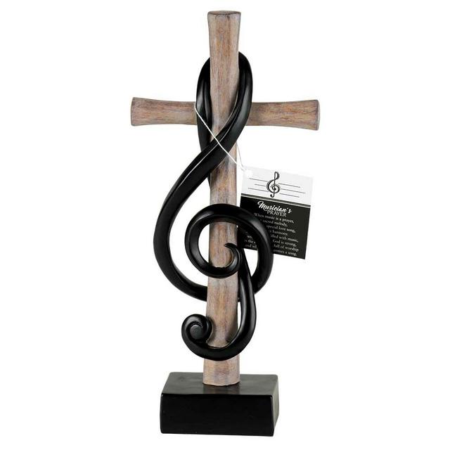 Pinaud Tabletop Cross with Treble Clef Sculpture