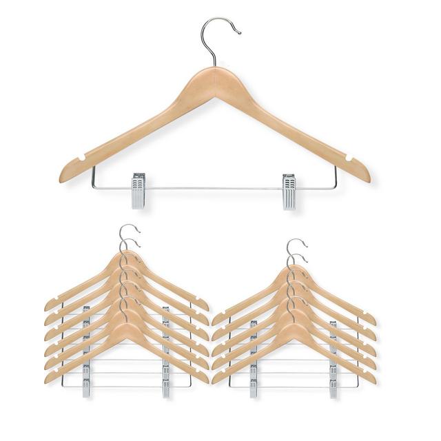 12-pack basic suit hanger with clips, maple finish