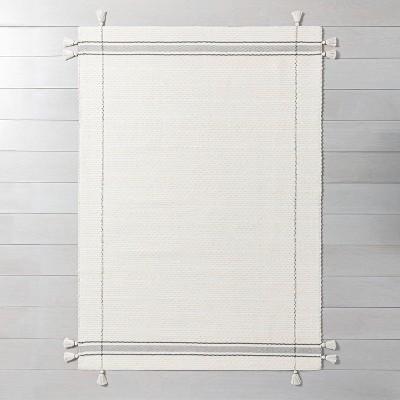 Simple Border Stripe with Corner Tassel Rug White / Gray - Hearth & Hand™ with Magnolia