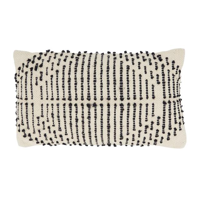 14"x20" Oversize Diamond Dreams Woven Down Filled Lumbar Throw Pillow Black - Saro Lifestyle
