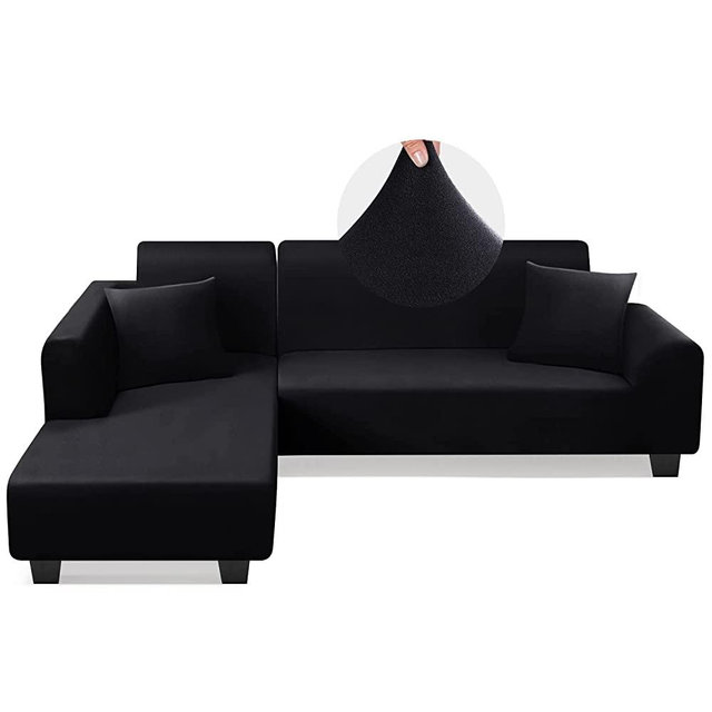 Sectional Couch Covers L Shape Sofa Covers Super Stretch 2pcs Sofa Slipcovers for 3 + 3 Seaters Sectional Chaise Slipcover with 2pcs Pillow Covers for Pets Kids, Black