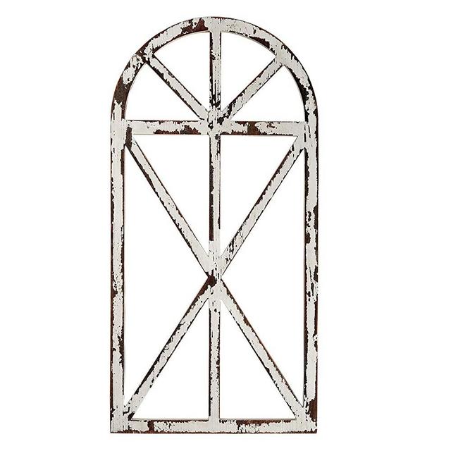 Barnyard Designs Rustic Wood Window Frame Wall Decor, Decorative Wooden Cathedral Arch, Farmhouse Wall Art Home Decoration, Distressed White Finish, 31.5” x 15.75” x 1”