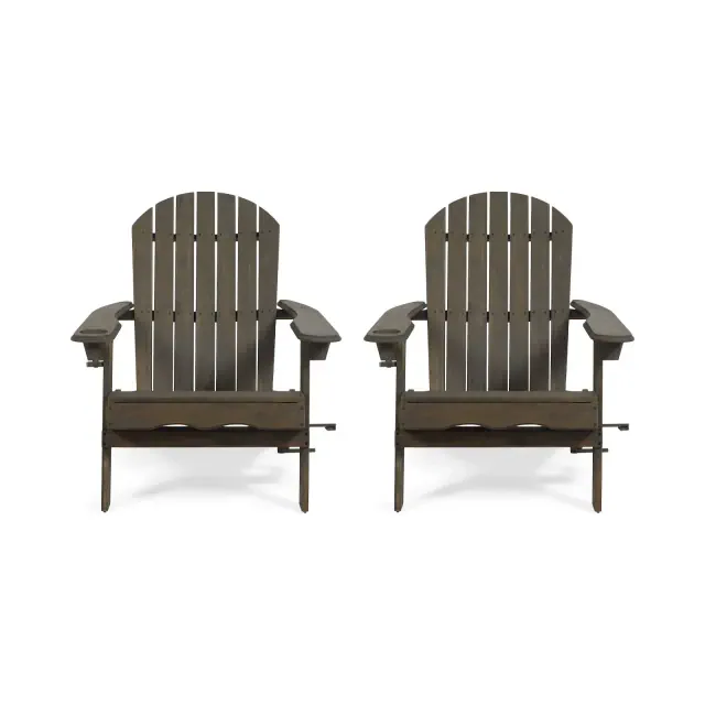 2pk Bellwood Outdoor Acacia Wood Folding Adirondack Chairs Gray - Christopher Knight Home: Rustic Design, Cup Holders