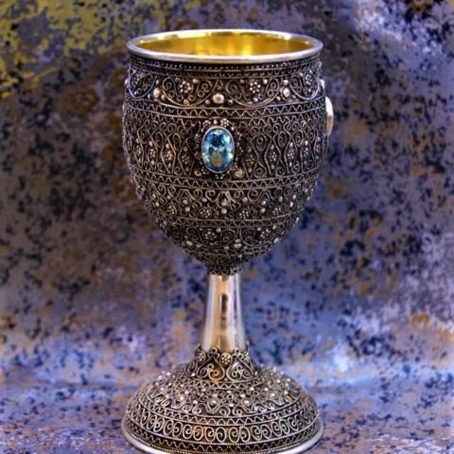 Full Filigree Kiddush Cup with Blue Stones