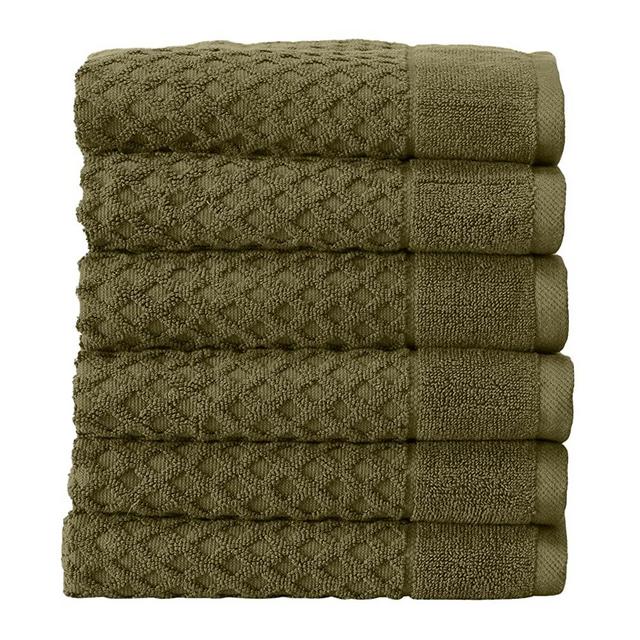 Great Bay Home 100% Cotton Olive Hand Towels | 6 Soft Bathroom Hand Towels | Highly Absorbent, Quick Dry Bath Towels | Grayson Collection (Set of 6, Olive)