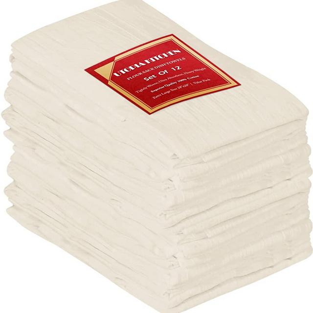 Utopia Kitchen Flour Sack Natural Tea Towels 12 Pack, 28" x 28" Unbleached Ring Spun 100% Cotton Dish Cloths - Machine Washable - for Cleaning & Drying