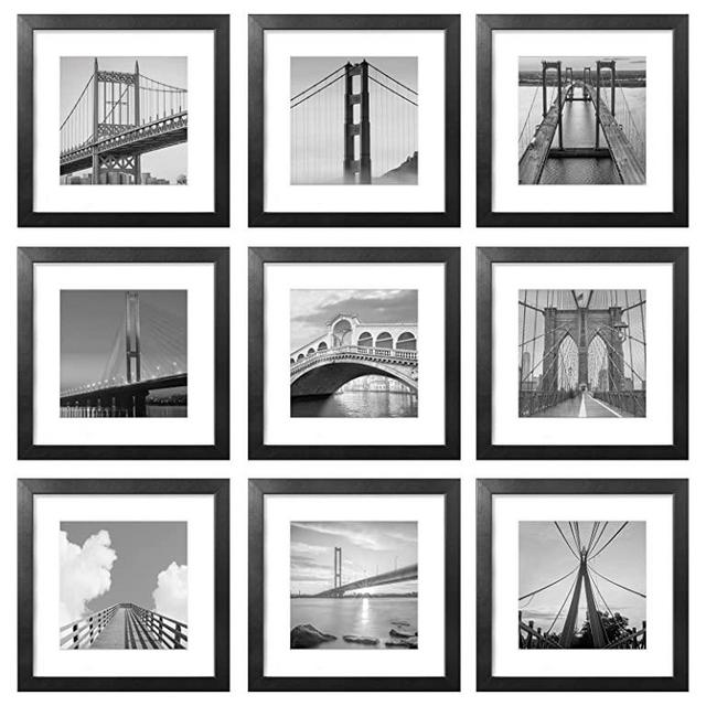 Annecy 12x12 Gallery Wall Frame Set 0f 9, Rustic Simple 12x12 Frame for Pictures 12x12 without Mat or 8x8 with Mat, 9 Packs Square Photo Frame Classic Collection Home Office Decor for Wall Decor