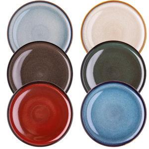 LERATIO Ceramic Plates Set of 6, 10.5 Inch Reactive Glaze Light Weight Porcelain Salad Plates,Modern Shape Dinnerware Dishes Set for Microwave& Dishwasher &Oven Safe,Scratch Resistant-Colorful
