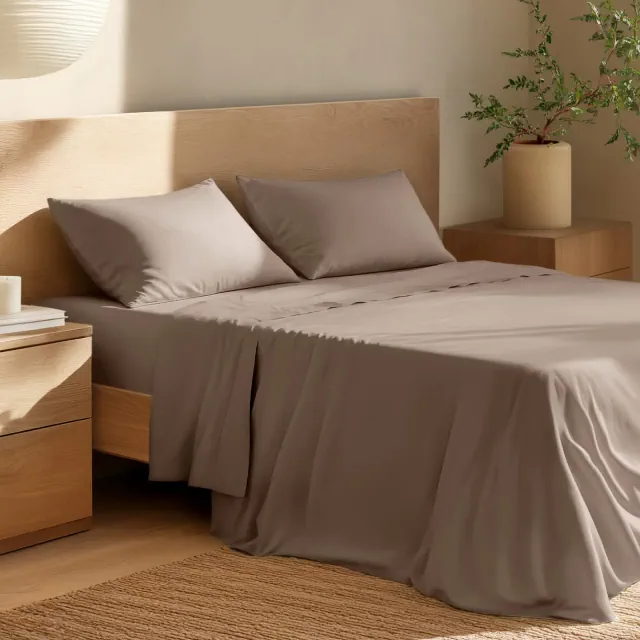 3 Piece 100% Organic Cotton Percale Cooling Sheet Set by Bare Home - Twin XL, Taupe