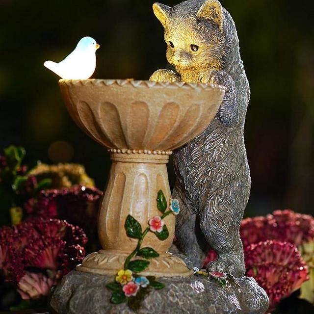 Nacome Solar Cat Birdbath Garden Decor: Outdoor Statues Ornaments for Outside Decorations Yard Art Lawn Porch Patio Balcony - Birthday Gifts Choice for Mom Grandma Women Lover