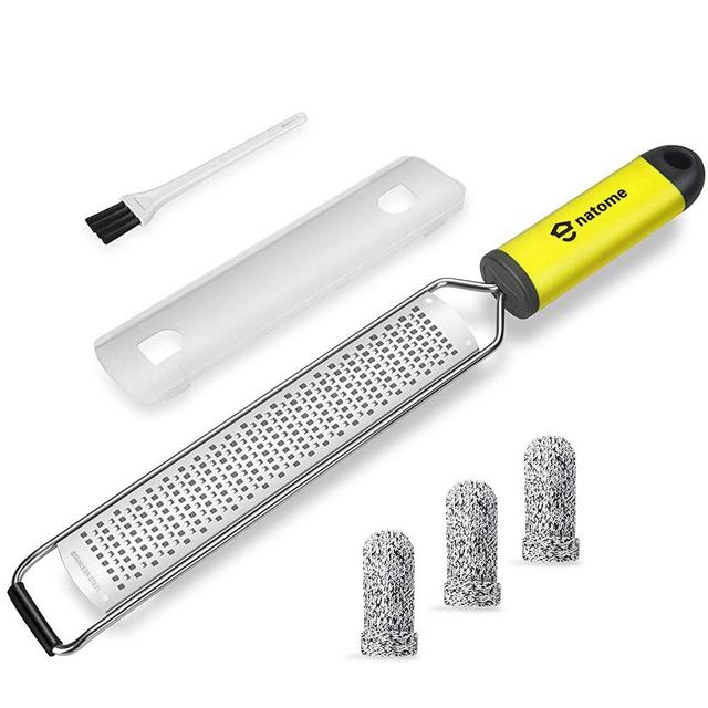 [[Upgraded] Lemon Zesters for Kitchen, Graters for Kitchen, Ginger, Cheese, Zester Grater with Handle, Stainless Steel Fine Blades with Cover, Yellow
