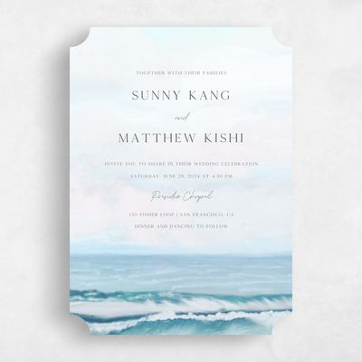 Blue Ticket Wedding Invitation - Clearwater Portrait