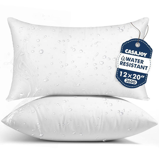 CASAJOY Pack of 2 12x20 Outdoor Pillow Inserts, Water Resistant Throw Pillow Inserts, Outdoor Lumbar Pillow for Patio, Furniture, Sofa, Bed, Living Room, Garden Decorative Waterproof Pillow Inserts