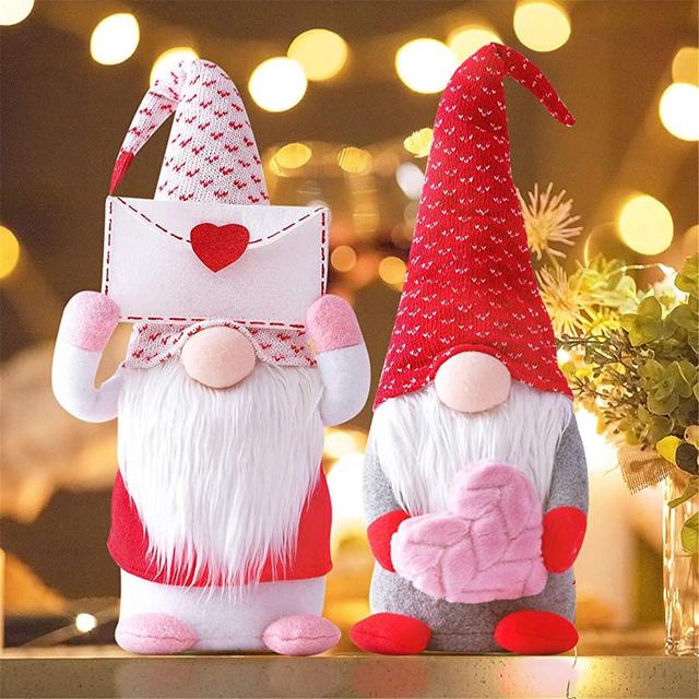 Valentine's Day Gnomes Plush Decor, 2Pcs Valentine Gnomes Plush Mr & Mrs Handmade Tomte Swedish Gnomes, Valentines Home Table Gnomes Decor Ornaments Sweet Valentines Day Gifts