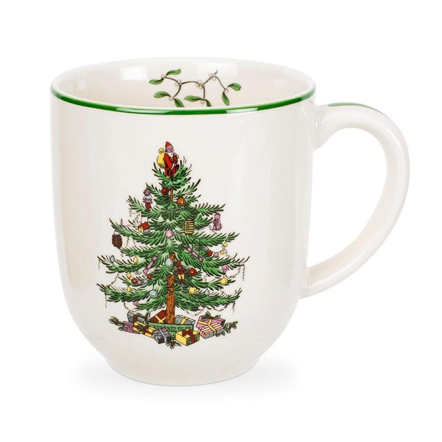 Spode Christmas Tree Collection, Café Mug, 14-Ounce, Coffee Cups, Mugs for Tea, Latte, and Hot Chocolate, Fine Porcelain, Dishwasher and Microwave Safe