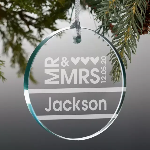 Mr. and Mrs. 3-Inch Personalized Premium Glass Christmas Ornament