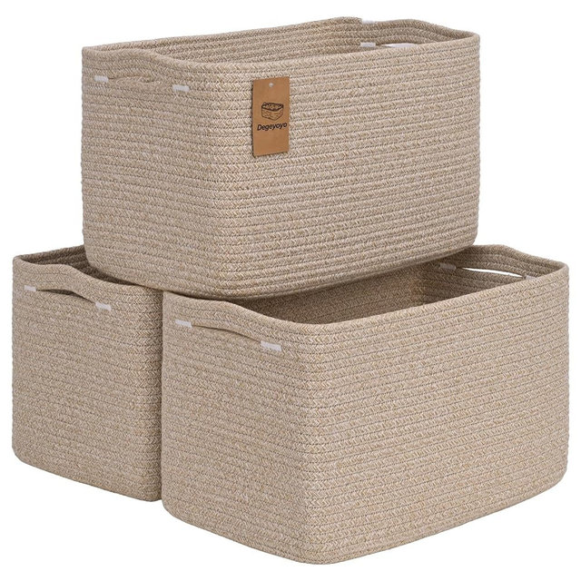 Degeyoyo Baskets for Organizing,Storage Baskets,3 Pack Baskets for Shelfves,15"×10"×9" Woven Brown Basket,toy storage bins,bins for organization
