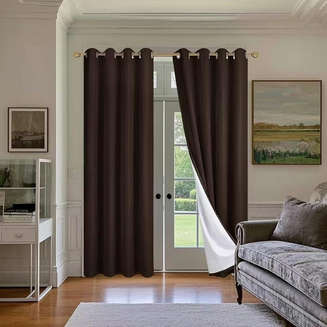SMILETIME 100% Blackout Brown 52 x 96 in Long Velvet Curtains with Grommet, Thermal Insulated Super Soft Privacy Noise Reducing Velvet Curtains for Living Room Bedroom, 2 Panels