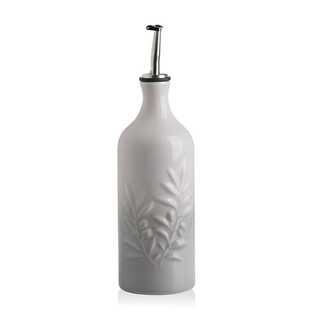 Sweejar Ceramic Olive Oil Dispenser Bottle, 20 Oz Relief Opaque Oil Cruet Protect Oil to Reduce Oxidation, Suitable for Storage Coffee Syrup, Vinegar, Soy sauce, Liquids, Pack of 1 (Gradient Fog Gray)