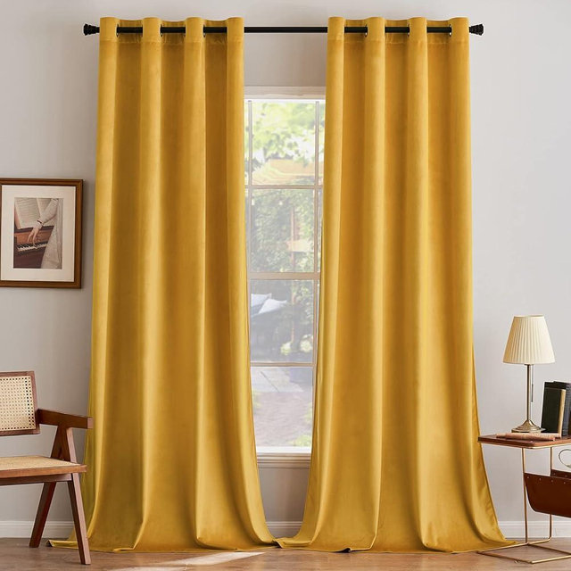 ANRODUO Mustard Yellow Velvet Curtains 108 Inches Long Blackout Thermal Insulated Soundproof Curtain Privacy Room Darkening Curtains Grommet Window Drapes for Bedroom Living Room Set of 2