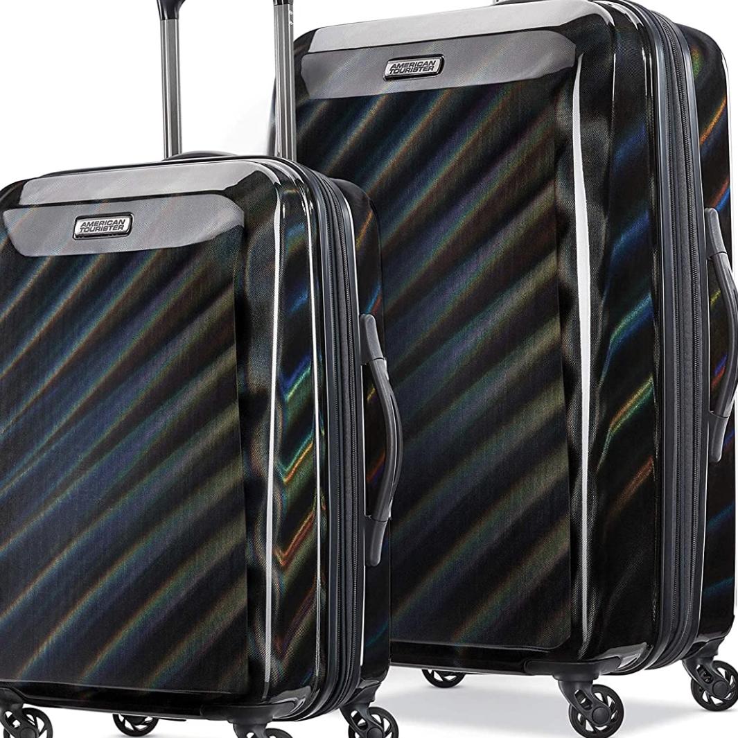 American Tourister Moonlight Hardside Expandable Luggage with Spinner Wheels, Iridescent Black, 2-Piece Set (21/24)