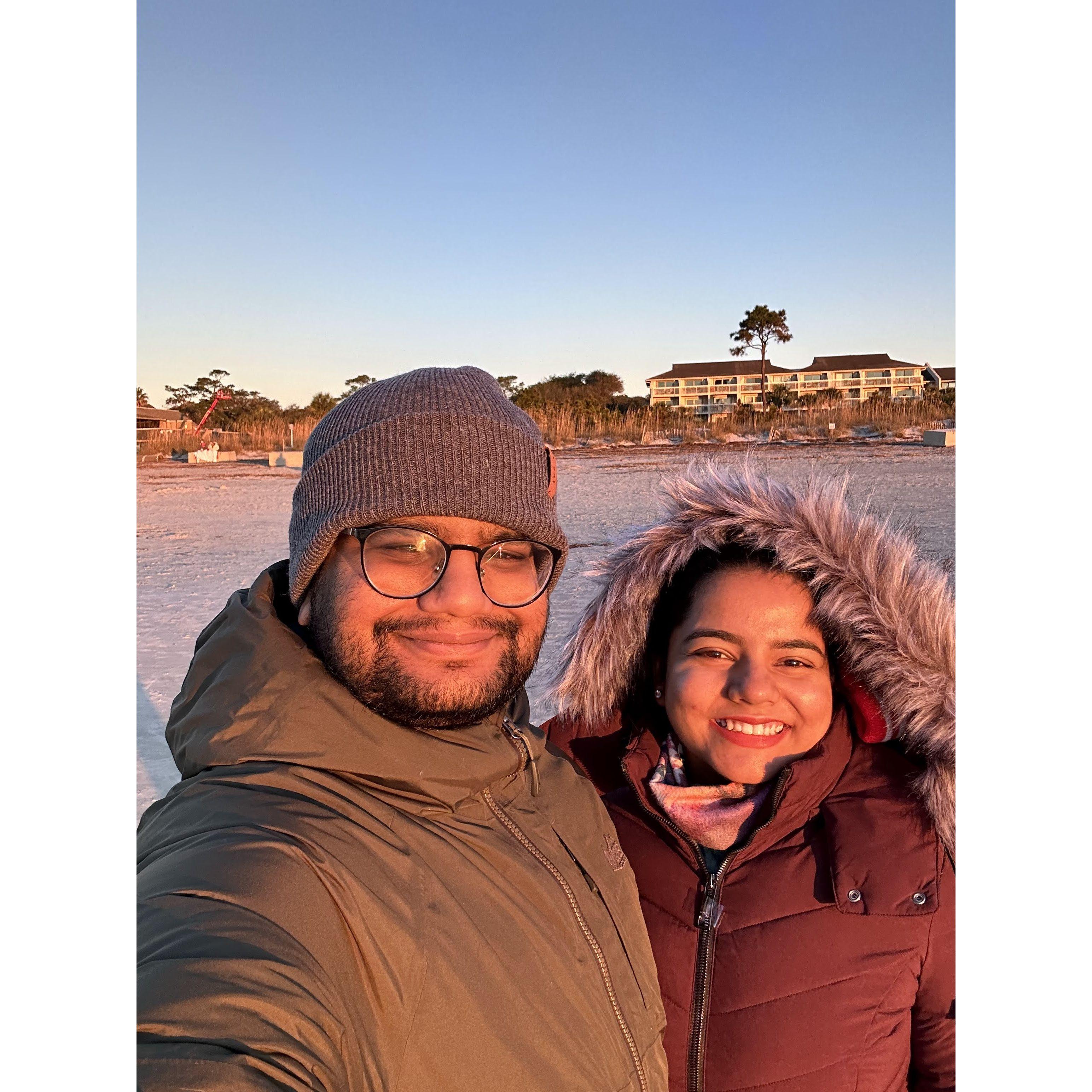 Bhavya's first cold beach experience.