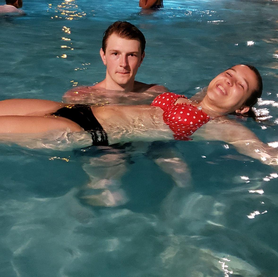 Florida pool with Bailey about to blow bubbles on my tummy