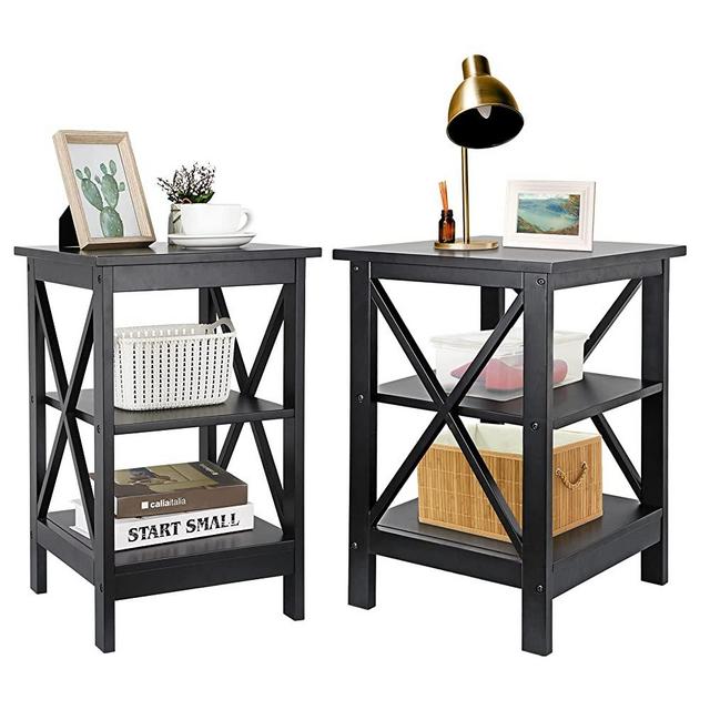 SUPER DEAL Set of 2 Side Tables 3-Tier Sofa End Table with Storage Shelves X-Design Versatile Small Table for Bedroom Living Room, 24 Inch Black