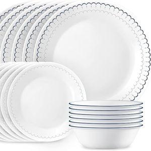 Corelle 18-Piece Dinnerware Set, Service for 6, Lightweight Round Plates and Bowls Set, Vitrelle Triple Layer Glass, Chip Resistant, Microwave and Dishwasher Safe, Caspian