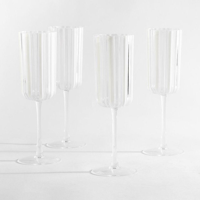 Montauk Stripe Outdoor Champagne Flutes, White - Set of 4