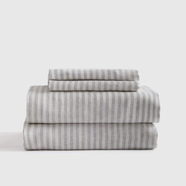 European Linen Sheet Set - Mist/White Stripe, King